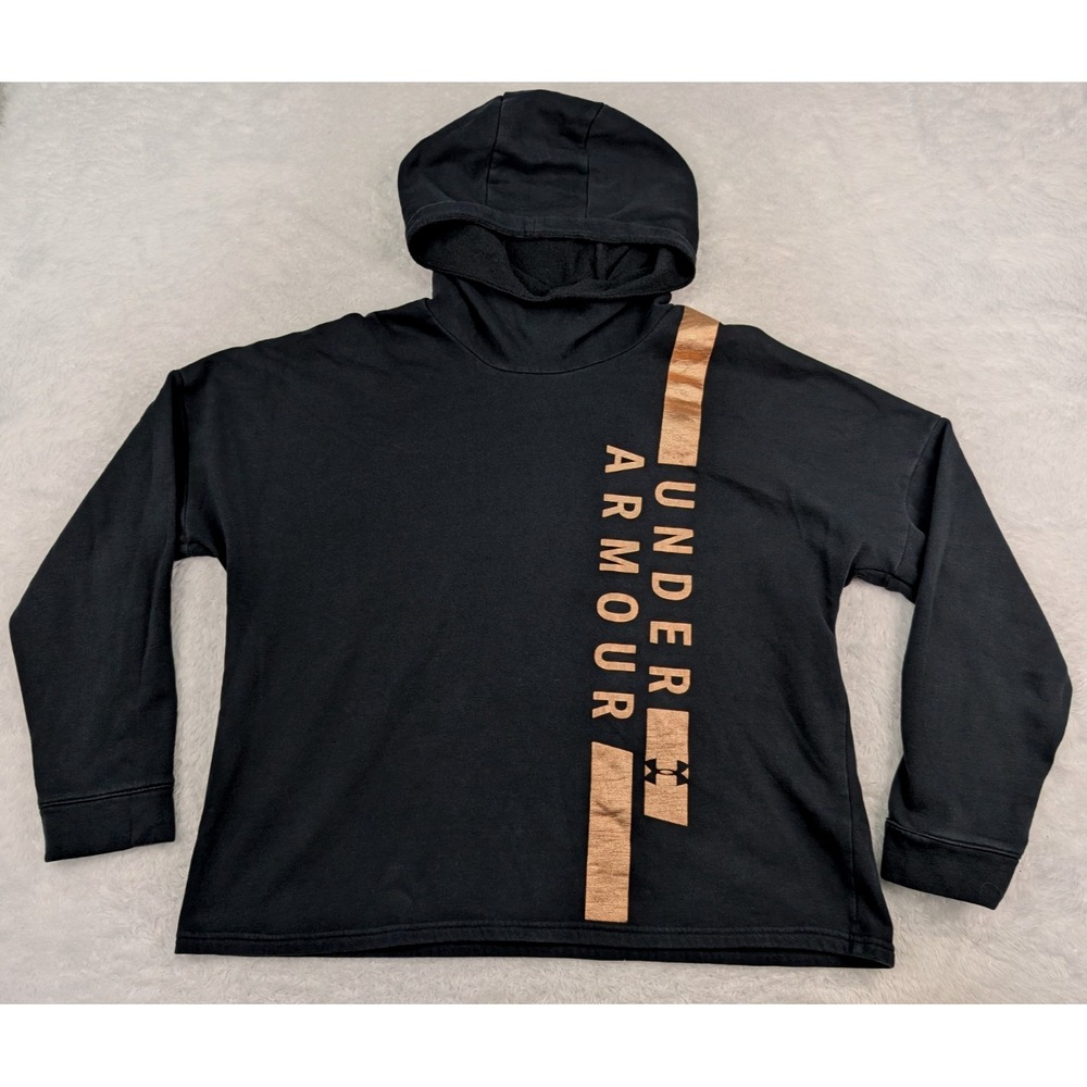 Under Armour Gold Spell Out Hoodie Women's Size XL Black Loose Fit